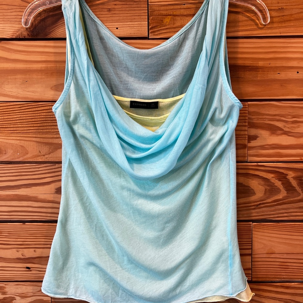 Express Blue Sleeveless Draped Tank Top